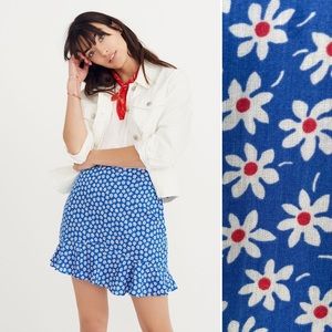Madewell Mini Skirt Ruffle Edge Mini Daisy Blue White Ditsy Floral